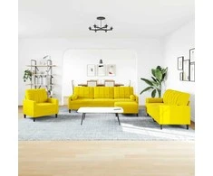 Sofa Sofos komplektas su pagalvėlėmis, 4 dalių, geltonas, aksomas