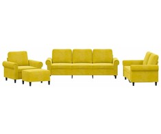 Sofa Sofos komplektas su pagalvėlėmis, 4 dalių, geltonas, aksomas