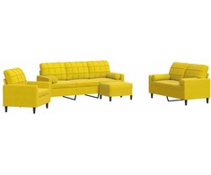 Sofa Sofos komplektas su pagalvėlėmis, 4 dalių, geltonas, aksomas