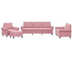 Sofa Sofos komplektas su pagalvėlėmis, 4 dalių, rožinis, aksomas