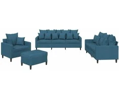 Sofa Sofos komplektas su pagalvėlėmis, 4 dalių, mėlynas, aksomas