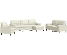 Sofa Sofos komplektas su pagalvėlėmis, 4 dalių, kreminis, aksomas