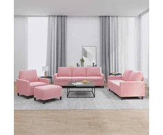 Sofa Sofos komplektas su pagalvėlėmis, 4 dalių, rožinis, aksomas