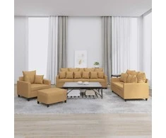Sofa Sofos komplektas su pagalvėlėmis, 4 dalių, rudas, aksomas
