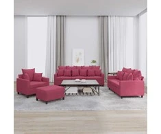 Sofa Sofos komplektas su pagalvėlėmis, 4 dalių, vyno, aksomas