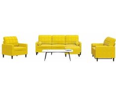 Sofa Sofos komplektas su pagalvėlėmis, 4 dalių, geltonas, aksomas