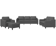 Sofa Sofos komplektas su pagalvėlėmis, 4 dalių, pilkas, audinys