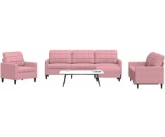 Sofa Sofos komplektas su pagalvėlėmis, 4 dalių, rožinis, aksomas