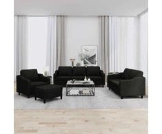 Sofa Sofos komplektas su pagalvėlėmis, 4 dalių, juodas, audinys