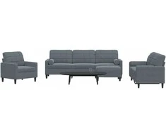 Sofa Sofos komplektas su pagalvėlėmis, 4 dalių, pilkas, aksomas