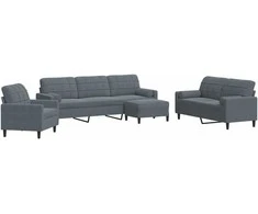 Sofa Sofos komplektas su pagalvėlėmis, 4 dalių, pilkas, aksomas