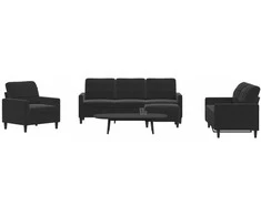 Sofa Sofos komplektas su pagalvėlėmis, 4 dalių, juodas, aksomas
