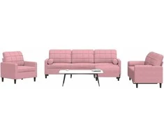 Sofa Sofos komplektas su pagalvėlėmis, 4 dalių, rožinis, aksomas