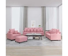 Sofa Sofos komplektas su pagalvėlėmis, 4 dalių, rožinis, aksomas