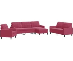 Sofa Sofos komplektas su pagalvėlėmis, 4 dalių, vyno, aksomas