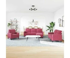 Sofa Sofos komplektas su pagalvėlėmis, 4 dalių, vyno, aksomas