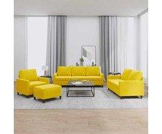 Sofa Sofos komplektas su pagalvėlėmis, 4 dalių, geltonas, aksomas