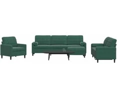 Sofa Sofos komplektas su pagalvėlėmis, 4 dalių, žalias, aksomas