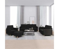 Sofa Sofos komplektas su pagalvėlėmis, 4 dalių, juodas, audinys
