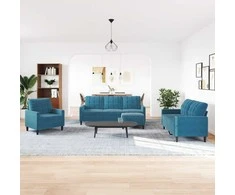 Sofa Sofos komplektas su pagalvėlėmis, 4 dalių, mėlynas, aksomas