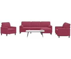 Sofa Sofos komplektas su pagalvėlėmis, 4 dalių, vyno, aksomas