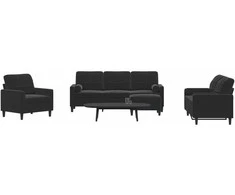 Sofa Sofos komplektas su pagalvėlėmis, 4 dalių, juodas, aksomas