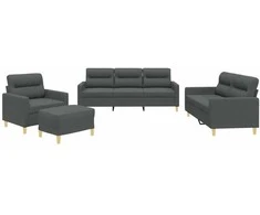 Sofa Sofos komplektas su pagalvėlėmis, 4 dalių, pilkas, audinys