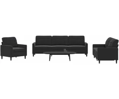 Sofa Sofos komplektas su pagalvėlėmis, 4 dalių, juodas, aksomas