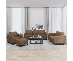 Sofa Sofos komplektas su pagalvėlėmis, 4 dalių, rudas, audinys