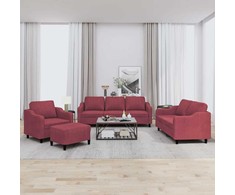 Sofa Sofos komplektas su pagalvėlėmis, 4 dalių, vyno, audinys