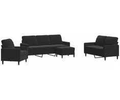 Sofa Sofos komplektas su pagalvėlėmis, 4 dalių, juodas, aksomas