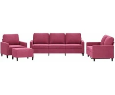 Sofa Sofos komplektas su pagalvėlėmis, 4 dalių, vyno, aksomas