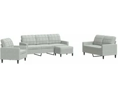 Sofa Sofos komplektas su pagalvėlėmis, 4 dalių, pilkas, aksomas