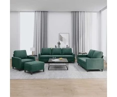Sofa Sofos komplektas su pagalvėlėmis, 4 dalių, žalias, aksomas