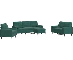 Sofa Sofos komplektas su pagalvėlėmis, 4 dalių, žalias, aksomas