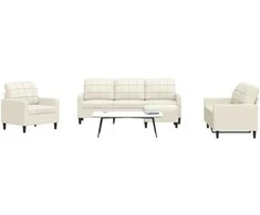 Sofa Sofos komplektas su pagalvėlėmis, 4 dalių, kreminis, aksomas