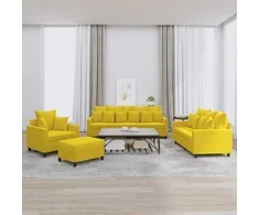 Sofa Sofos komplektas su pagalvėlėmis, 4 dalių, geltonas, aksomas
