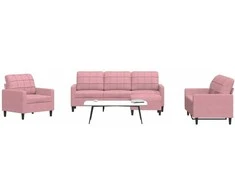 Sofa Sofos komplektas su pagalvėlėmis, 4 dalių, rožinis, aksomas