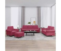 Sofa Sofos komplektas su pagalvėlėmis, 4 dalių, vyno, aksomas
