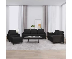 Sofa Sofos komplektas su pagalvėlėmis, 4 dalių, juodas, dirbtinė oda