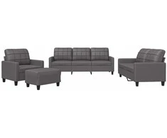Sofa Sofos komplektas su pagalvėlėmis, 4 dalių, pilkas, dirbtinė oda