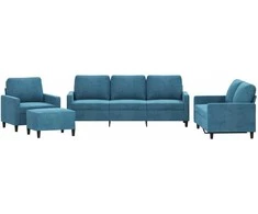Sofa Sofos komplektas su pagalvėlėmis, 4 dalių, mėlynas, aksomas