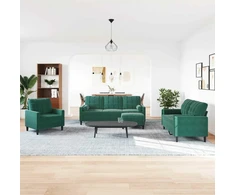 Sofa Sofos komplektas su pagalvėlėmis, 4 dalių, žalias, aksomas
