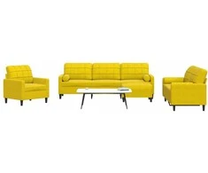 Sofa Sofos komplektas su pagalvėlėmis, 4 dalių, geltonas, aksomas