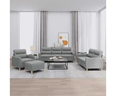 Sofa Sofos komplektas su pagalvėlėmis, 4 dalių, pilkas, audinys