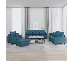 Sofa Sofos komplektas su pagalvėlėmis, 4 dalių, mėlynas, aksomas