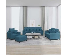 Sofa Sofos komplektas su pagalvėlėmis, 4 dalių, mėlynas, aksomas