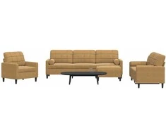 Sofa Sofos komplektas su pagalvėlėmis, 4 dalių, rudas, aksomas