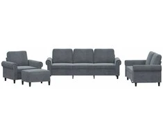 Sofa Sofos komplektas su pagalvėlėmis, 4 dalių, pilkas, aksomas