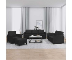 Sofa Sofos komplektas su pagalvėlėmis, 4 dalių, juodas, dirbtinė oda